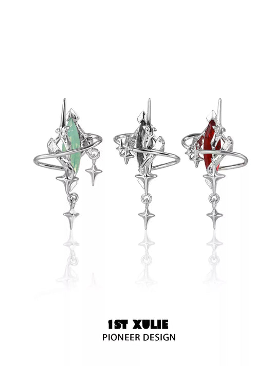 1ST XULIE "Star Trails" Moissanite Dangle Earrings in Platinum - On Model