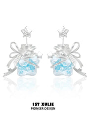 1ST XULIE Jewelry "WISHING STAR" Star Wishing Bottle Stud Earrings in Rhodium Plated - Back View