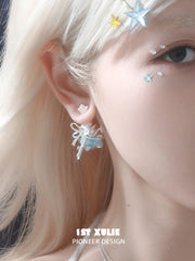 1ST XULIE Jewelry "WISHING STAR" Star Wishing Bottle Stud Earrings in Rhodium Plated - Detail Shot