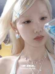 1ST XULIE Jewelry "WISHING STAR" Star Wishing Bottle Stud Earrings in Rhodium Plated - On Model