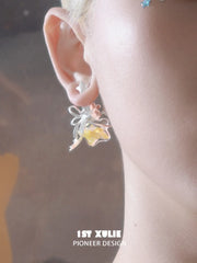 1ST XULIE Jewelry "WISHING STAR" Star Wishing Bottle Stud Earrings in Rhodium Plated - Side View