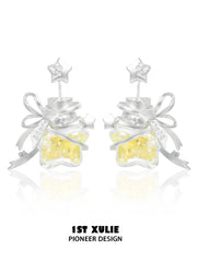 1ST XULIE Jewelry "WISHING STAR" Star Wishing Bottle Stud Earrings in Rhodium Plated - Texture