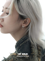 1ST XULIE "Starfall" Celestial Meteorite Stud Earrings in Platinum & Gold - Angled View