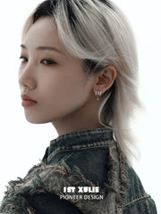 1ST XULIE "Starfall" Celestial Meteorite Stud Earrings in Platinum & Gold - Detail Shot