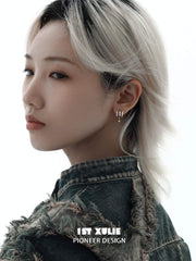 1ST XULIE "Starfall" Celestial Meteorite Stud Earrings in Platinum & Gold - Lifestyle Shot