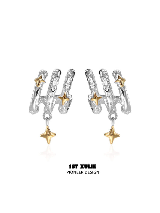1ST XULIE "Starfall" Celestial Meteorite Stud Earrings in Platinum & Gold - Product View