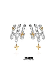1ST XULIE "Starfall" Celestial Meteorite Stud Earrings in Platinum & Gold - Product View