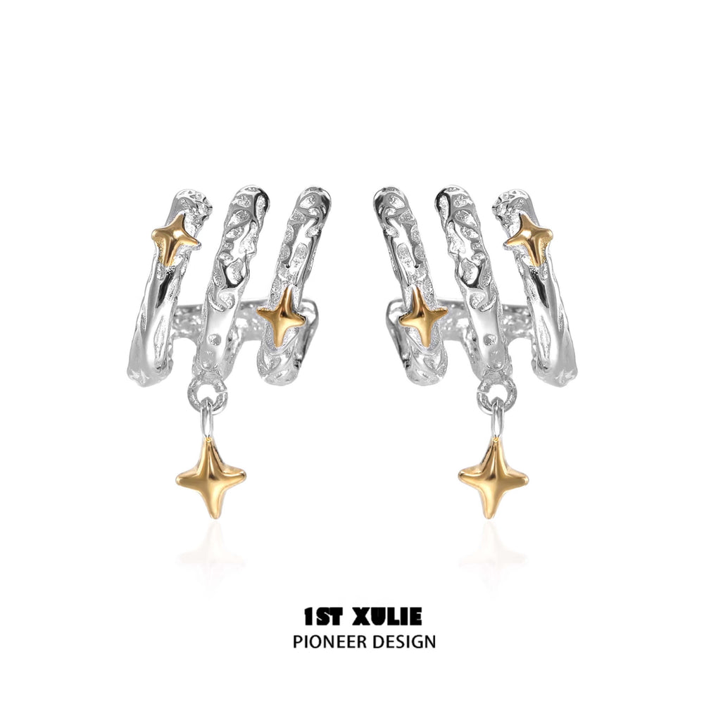 1ST XULIE "Starfall" Celestial Meteorite Stud Earrings in Platinum & Gold - Product View 2