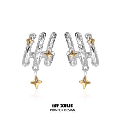 1ST XULIE "Starfall" Celestial Meteorite Stud Earrings in Platinum & Gold - Product View 2