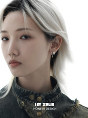 1ST XULIE "Starfall" Celestial Meteorite Stud Earrings in Platinum & Gold - Texture Detail
