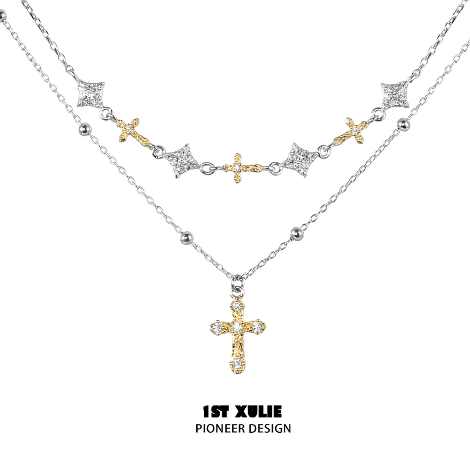 1ST XULIE "Starfall" Textured Meteor Pendant Choker Necklace in 925 Sterling Silver - Lifestyle Shot