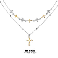 1ST XULIE "Starfall" Textured Meteor Pendant Choker Necklace in 925 Sterling Silver - Lifestyle Shot