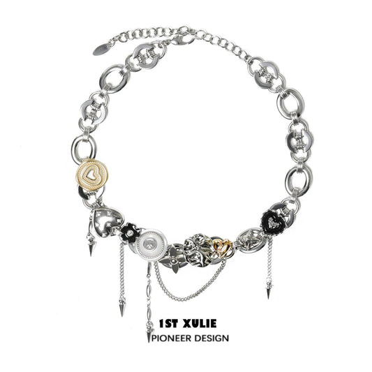 1ST XULIE "Starfall" Meteorite Button Choker Necklace in Two-Tone Plating - Detail Shot