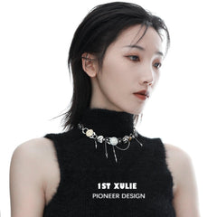 1ST XULIE "Starfall" Meteorite Button Choker Necklace in Two-Tone Plating - On Model