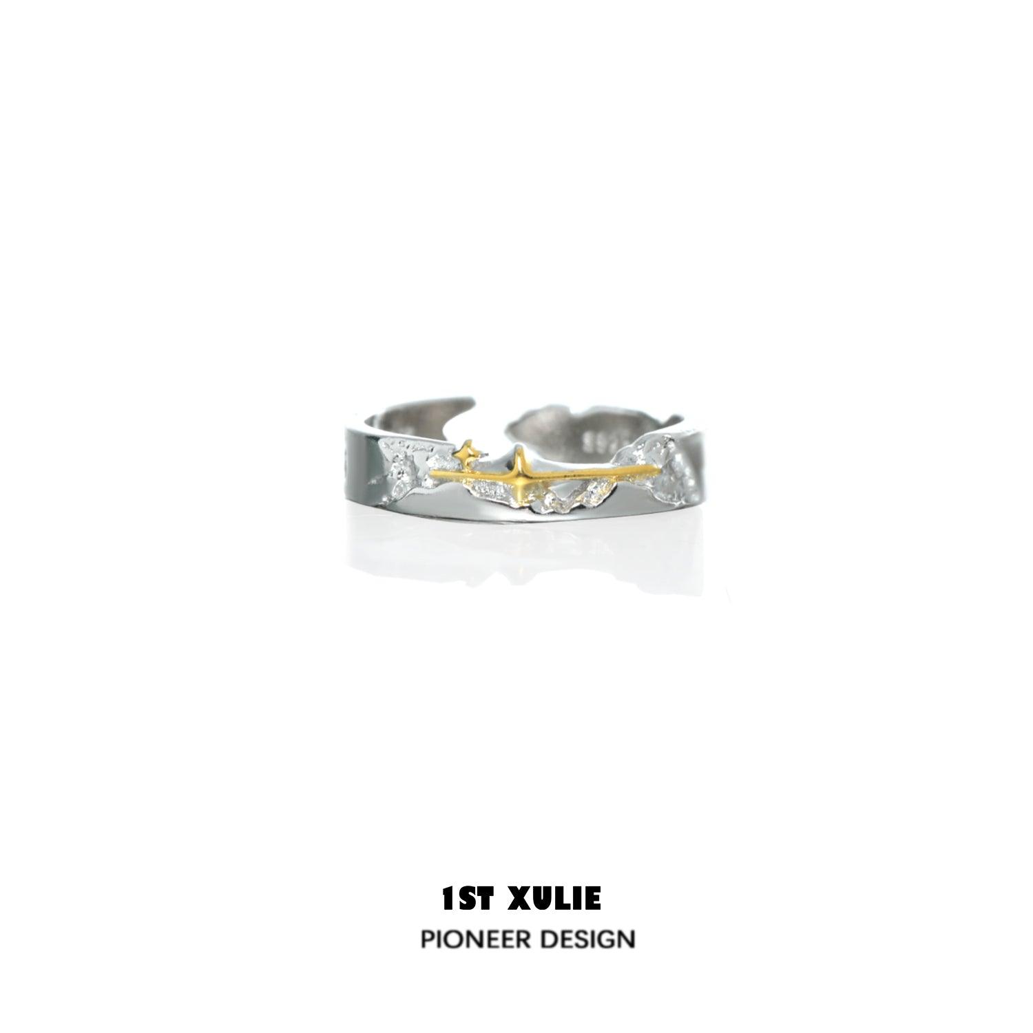 1ST XULIE "Starfall" Meteorite Couple's Rings in 925 Sterling Silver - Side View