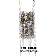 1ST XULIE "Starfall" Textured Meteorite Crossbody Phone Bag in Rhodium Plating - Product View
