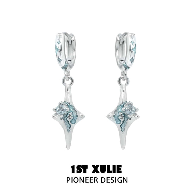 "Starry Night" Platinum Plating Moon & Star Dangle Earrings, Celestial Jewelry