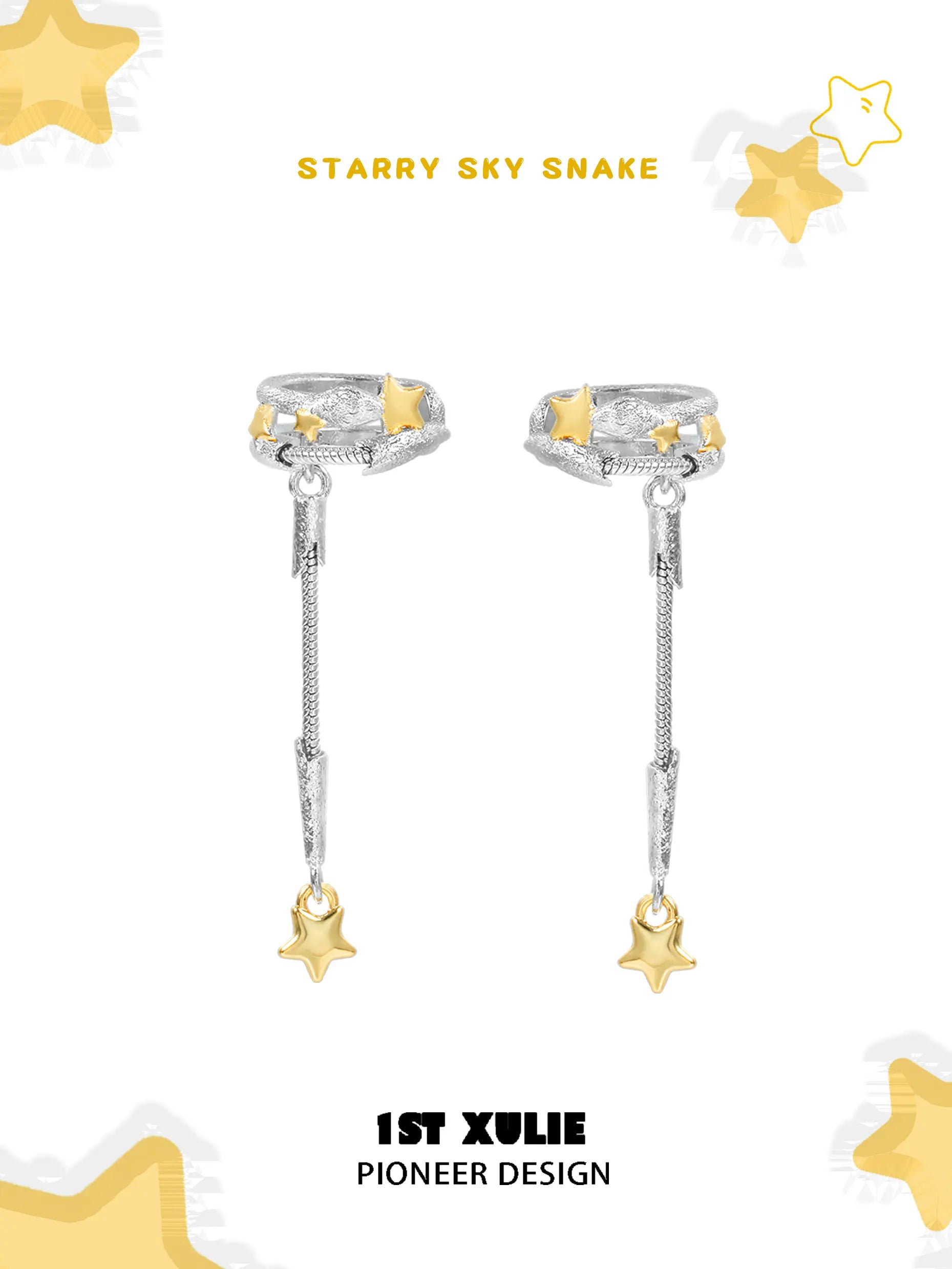 1ST XULIE Starry Sky Snake: Snake Ear Cuff with Golden Star Pendant - Product View