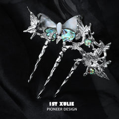 1ST XULIE "ButterflyWasteland" Statement Abalone Shell Butterfly Hairpin in Platinum Plated - Detail Shot