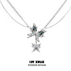 1ST XULIE "Butterfly Wasteland" Statement Abalone Shell Butterfly Necklace in Platinum Plated & Titanium Steel - Detail Shot