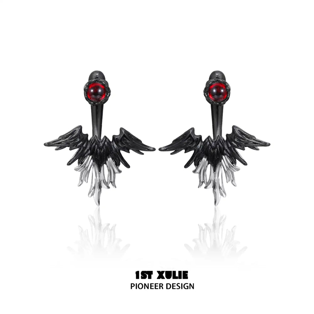 1ST XULIE "Lucifer" Statement Angel Wing Cherub Stud Earrings in Platinum Plated - Packaging View