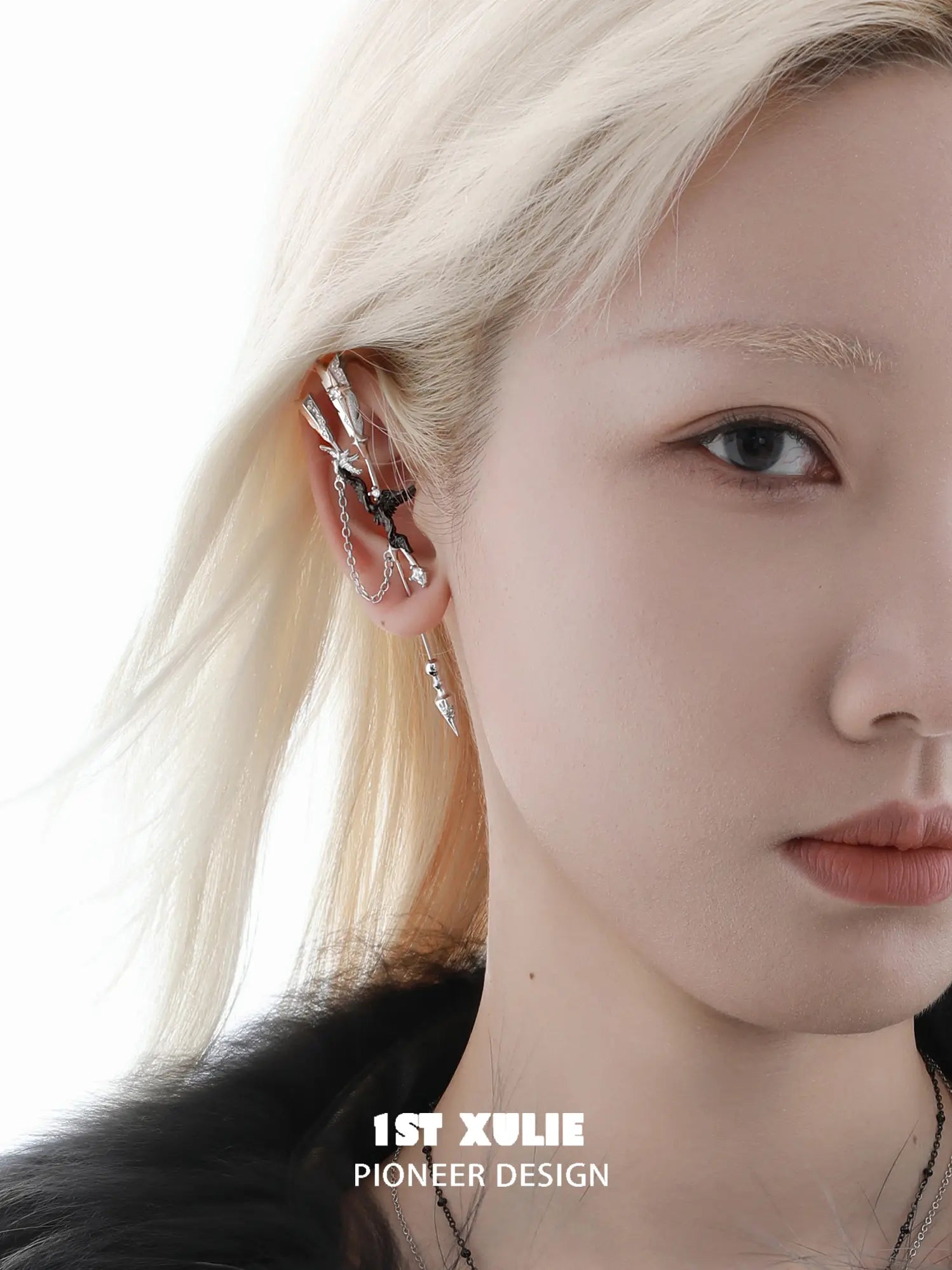 1ST XULIE Jewelry "Lucifer" Statement Angel Wing Dangle Earrings in Platinum Plated Brass - Alternative Angle View