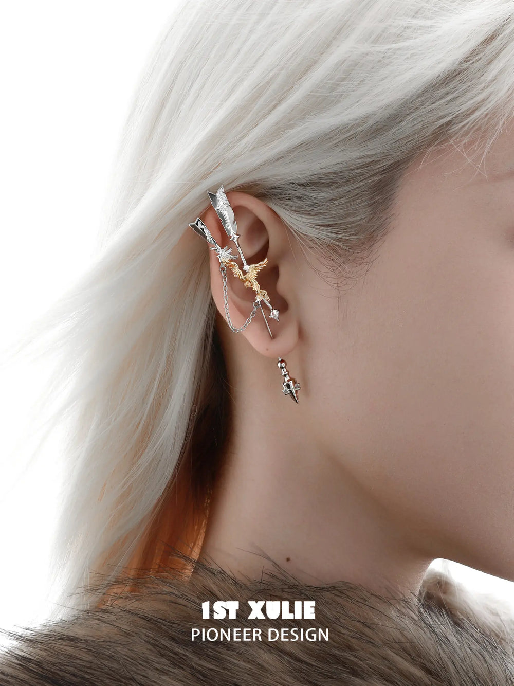 1ST XULIE Jewelry "Lucifer" Statement Angel Wing Dangle Earrings in Platinum Plated Brass - Back View