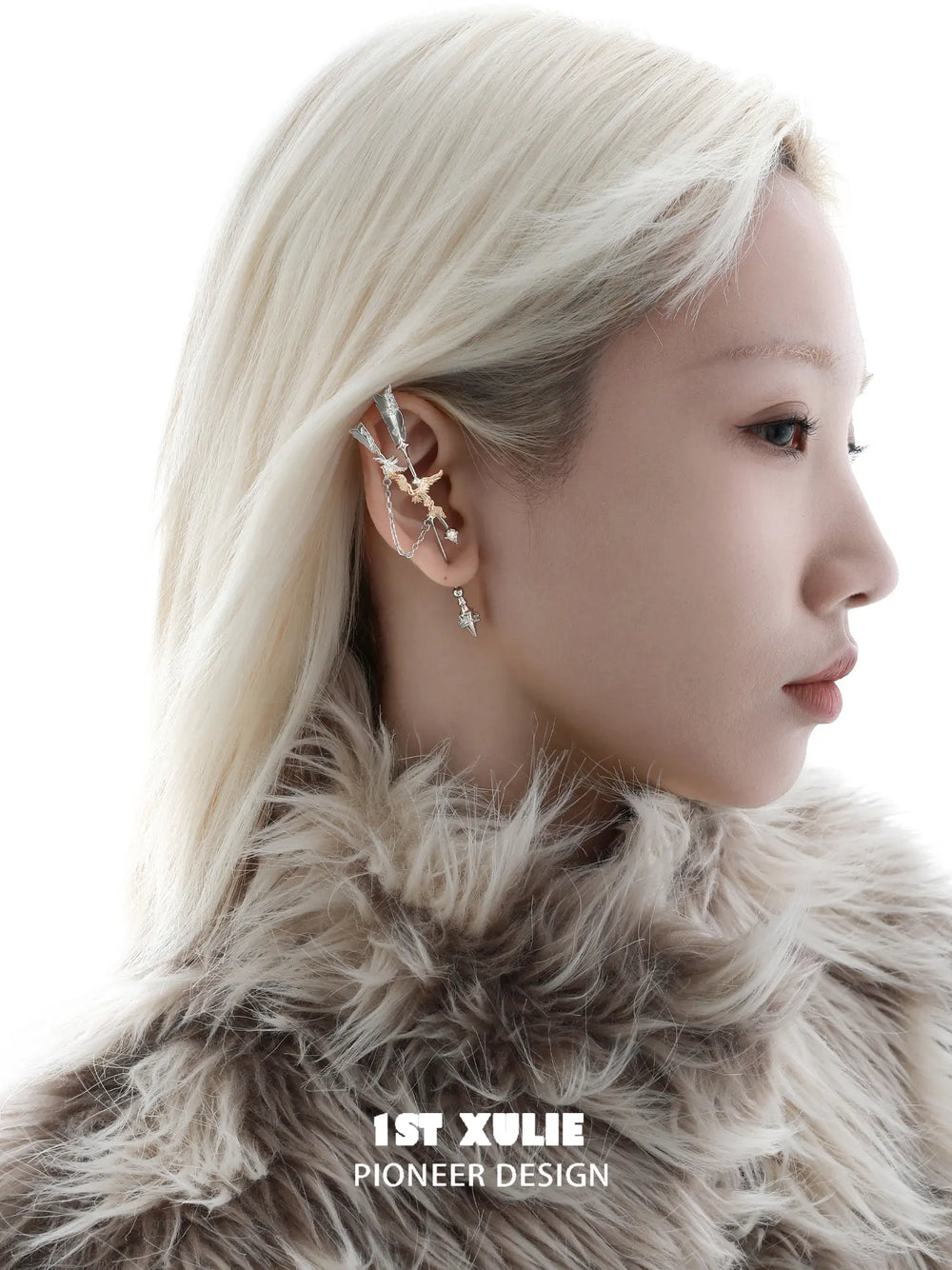 1ST XULIE Jewelry "Lucifer" Statement Angel Wing Dangle Earrings in Platinum Plated Brass - Detail Shot