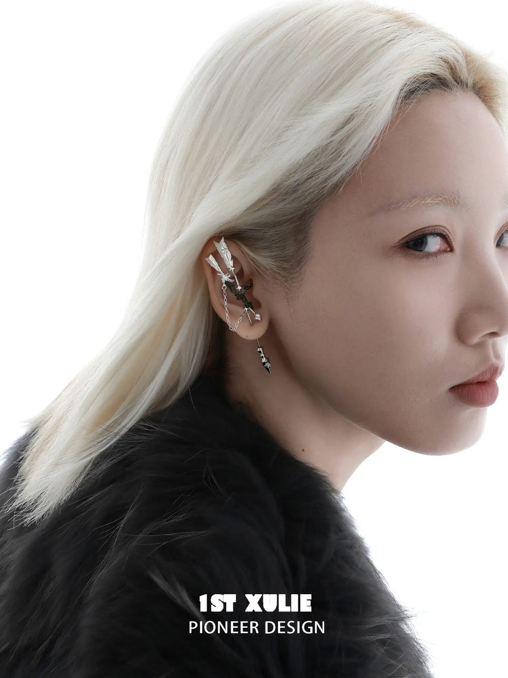 1ST XULIE Jewelry "Lucifer" Statement Angel Wing Dangle Earrings in Platinum Plated Brass - On Model