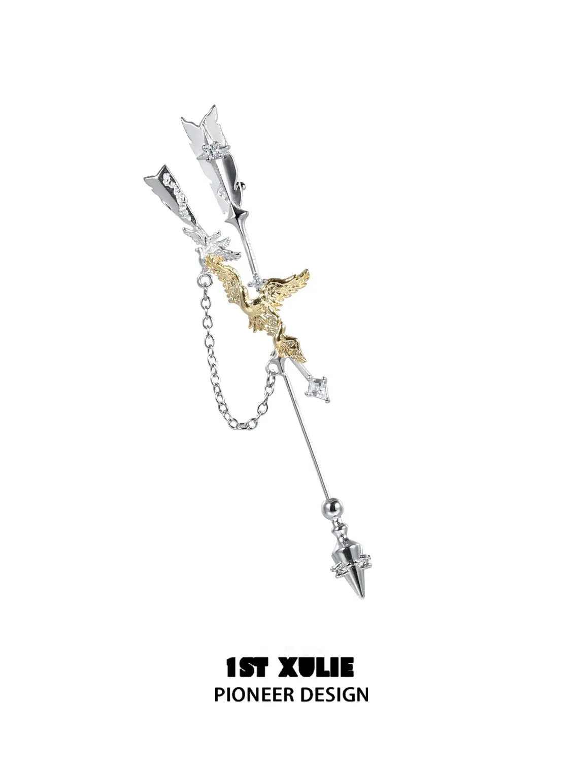 1ST XULIE Jewelry "Lucifer" Statement Angel Wing Dangle Earrings in Platinum Plated Brass - Side View