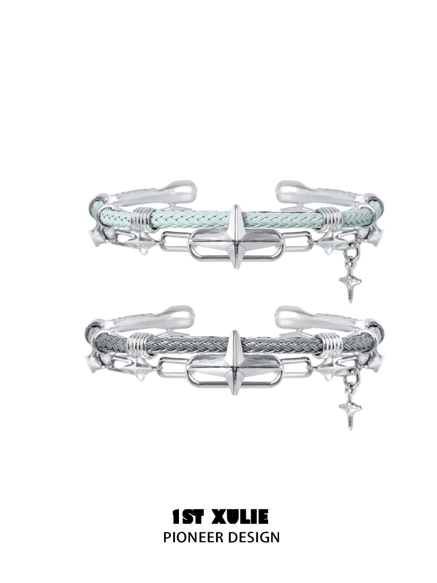 1ST XULIE "Star Trails" Statement Braided Cord Cuff Bracelet in Platinum Plated Brass - Side View