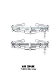 1ST XULIE "Star Trails" Statement Braided Cord Cuff Bracelet in Platinum Plated Brass - Side View