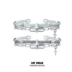 1ST XULIE "Star Trails" Statement Braided Cord Cuff Bracelet in Platinum Plated Brass - Angle View