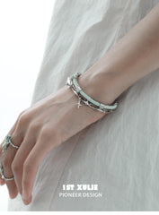 1ST XULIE "Star Trails" Statement Braided Cord Cuff Bracelet in Platinum Plated Brass - Detail Shot