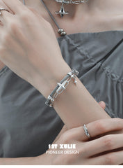 1ST XULIE "Star Trails" Statement Braided Cord Cuff Bracelet in Platinum Plated Brass - Product View