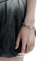 1ST XULIE "Star Trails" Statement Braided Cord Cuff Bracelet in Platinum Plated Brass - On Model Close-Up
