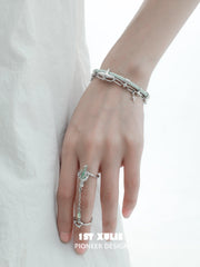 1ST XULIE "Star Trails" Statement Braided Cord Cuff Bracelet in Platinum Plated Brass - Texture View