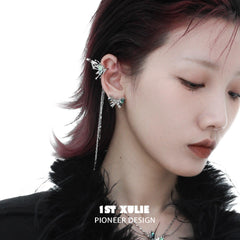 1ST XULIE "Butterfly Wasteland" Statement Butterfly Tassel Ear Clips in 24K Gold Plated - Side View