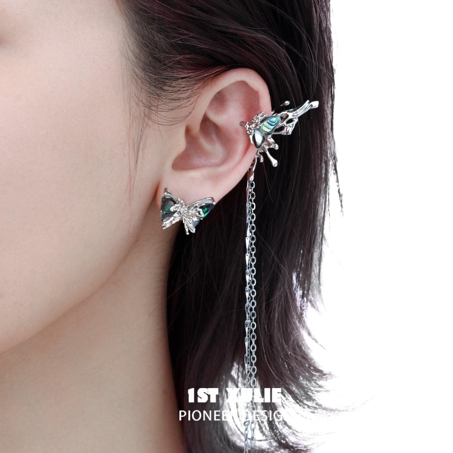 1ST XULIE "Butterfly Wasteland" Statement Butterfly Tassel Ear Clips in 24K Gold Plated - Product View