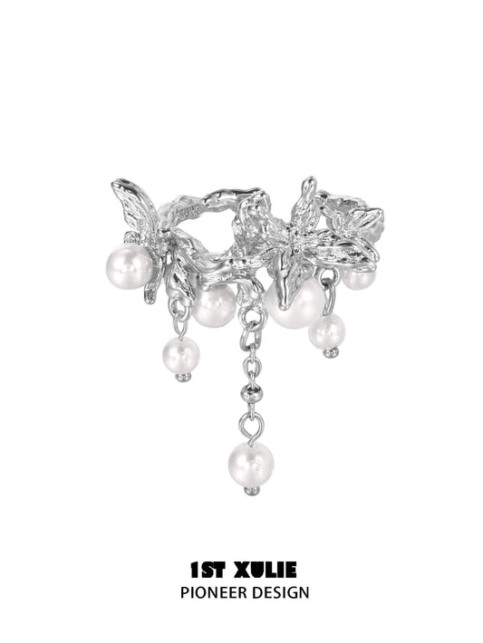 1ST XULIE "Whiterfly" Statement Butterfly Tassel Ring in 925 Sterling Silver - On Model