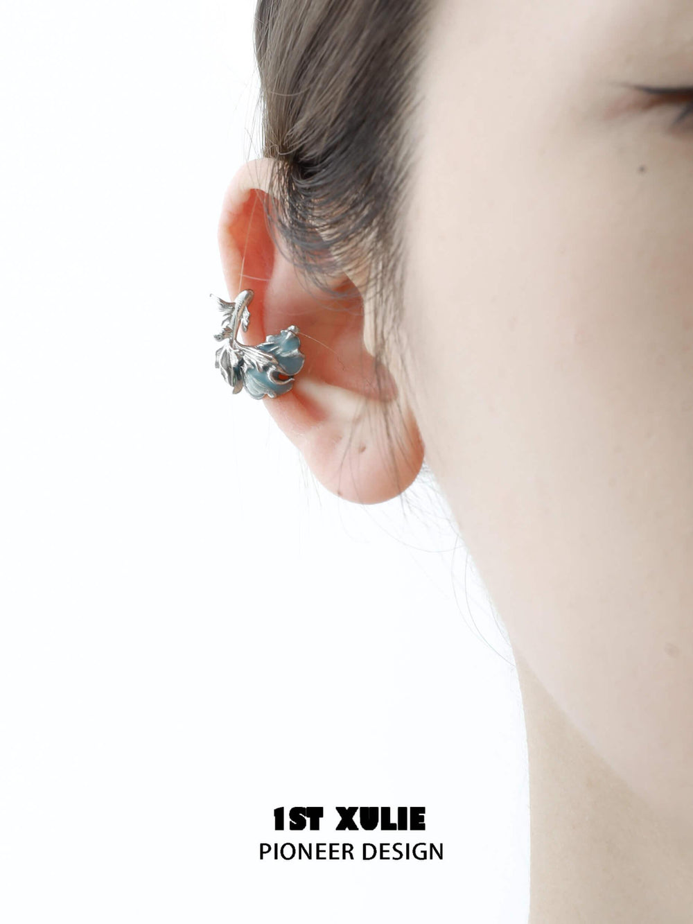 1ST XULIE "The Sea" Statement Cascading Tassel Ear Wraps in Platinum Plated - On Model Close-Up View