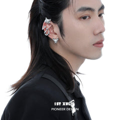 1ST XULIE "Cat's Gaze" Statement Cat Head Ear Clips in Platinum Plated - Side View