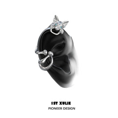 1ST XULIE "Cat's Gaze" Statement Cat Head Ear Clips in Platinum Plated - On Model