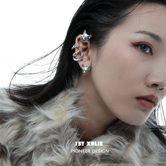 1ST XULIE "Cat's Gaze" Statement Cat Head Ear Wraps in Platinum Plated - Product View