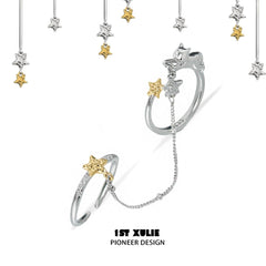 1ST XULIE "CAT'S GAZE" Statement Chain Cat Ring in 925 Sterling Silver - Product View