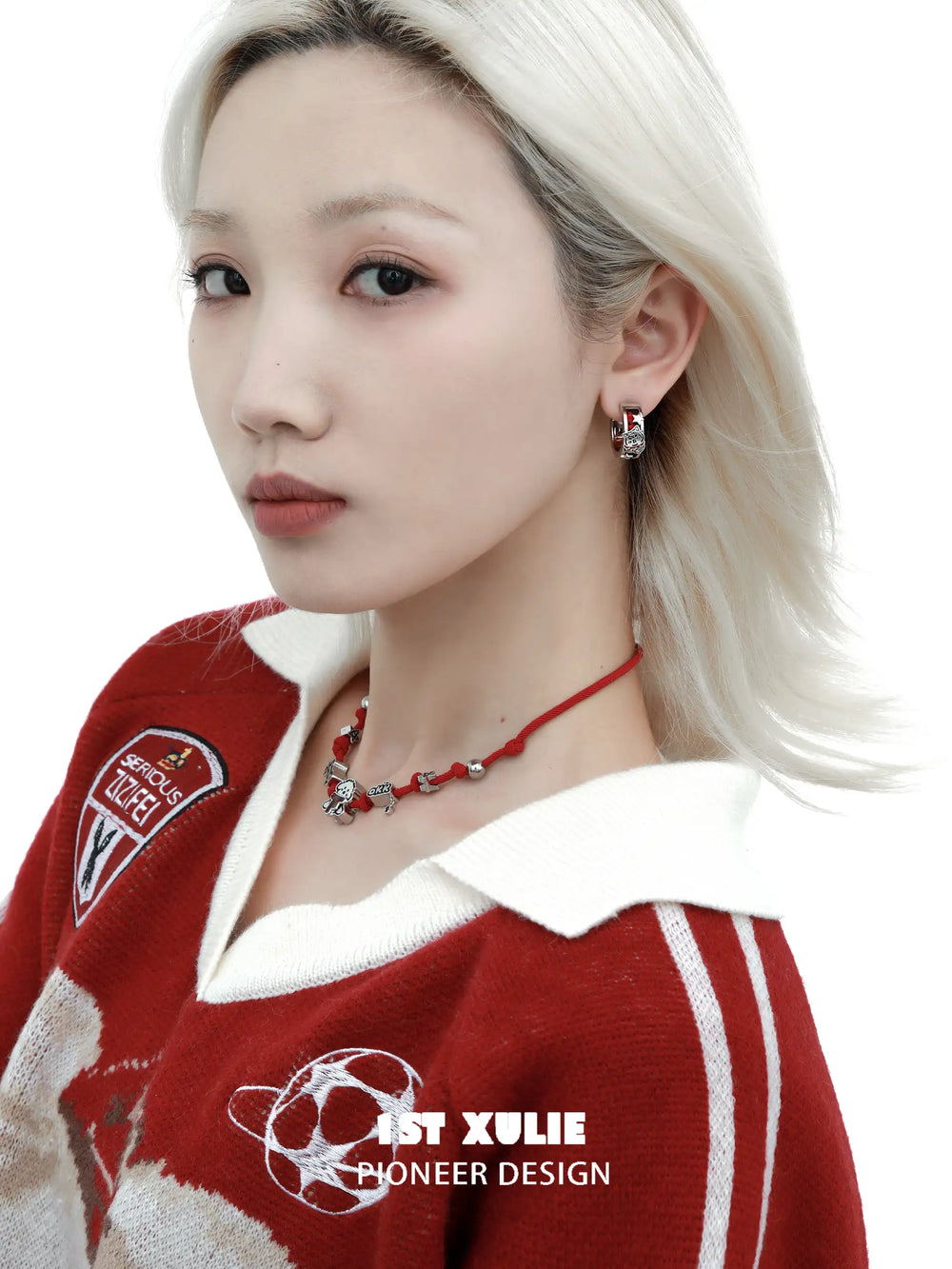 1ST XULIE "Graffiti Kitten Spring Festival" Statement Circle Stud Earrings in Platinum Plated Brass - Side View