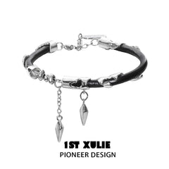 1ST XULIE "Black Mirror" Statement Cowhide Cuff Bracelet in Platinum Plated Brass - Product View