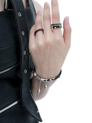 1ST XULIE "Black Mirror" Statement Cowhide Cuff Bracelet in Platinum Plated Brass - On Model