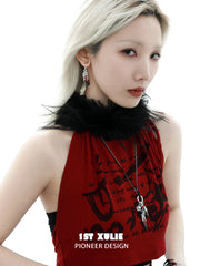 1ST XULIE "Soaring Cranes" Statement Crane Feather Pendant Necklace in Platinum Plated Brass - Angle View