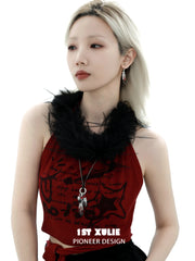 1ST XULIE "Soaring Cranes" Statement Crane Feather Pendant Necklace in Platinum Plated Brass - Back View